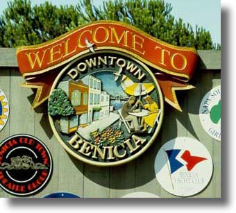 Welcome to Downtown Benicia sign from Carved Wood Signs